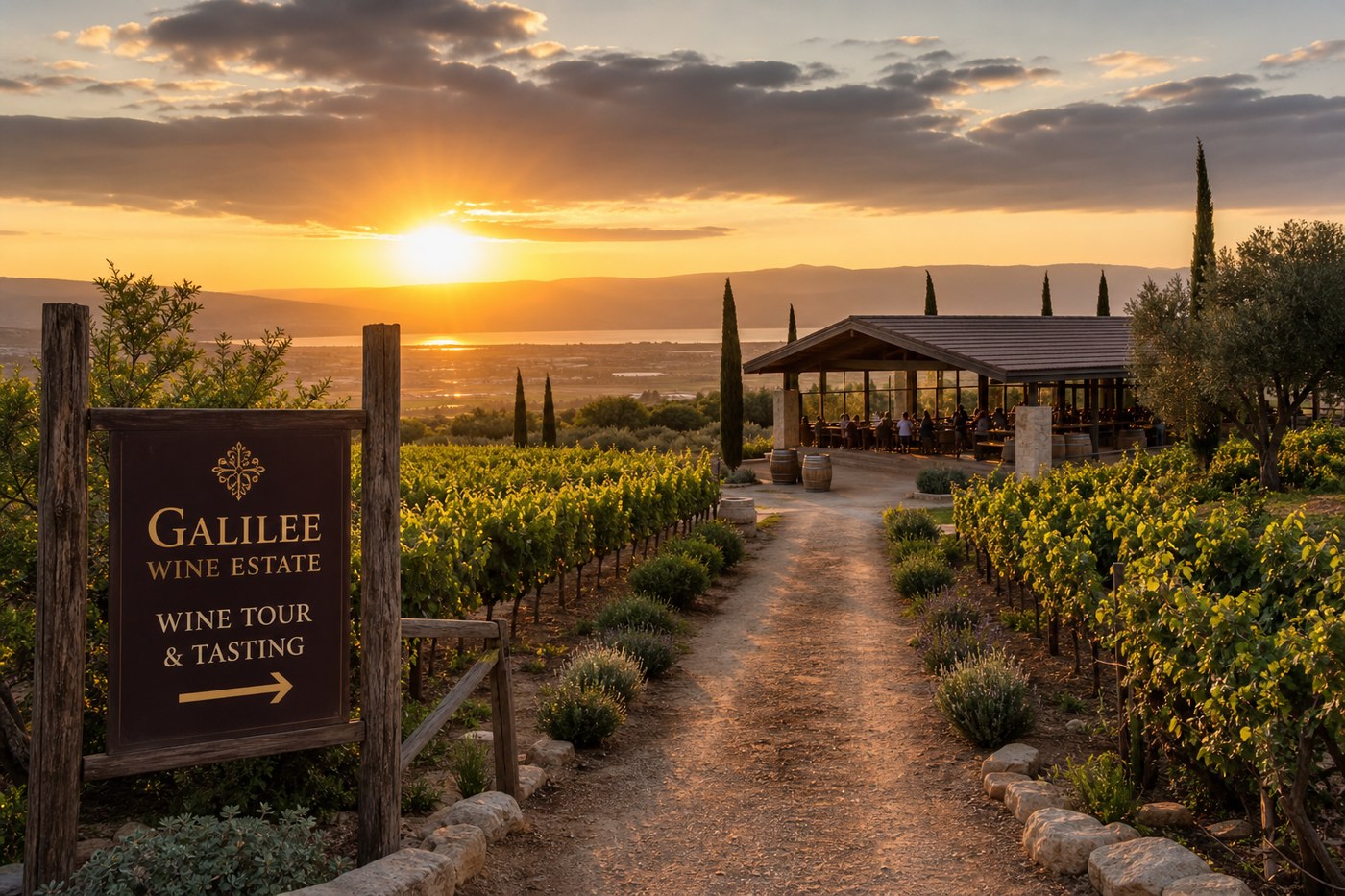 Vineyard path at sunset