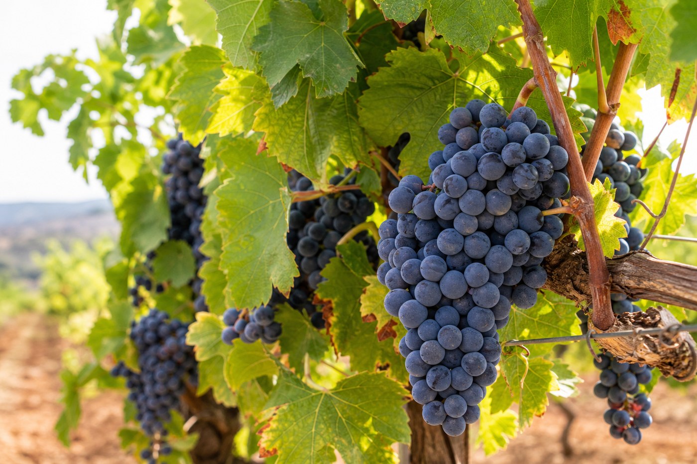 Grape clusters on the vine